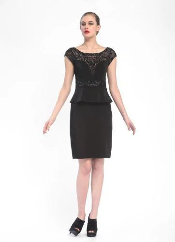 Sue Wong - N5334 Cap Sleeve Adorned Illusion Peplum Dress