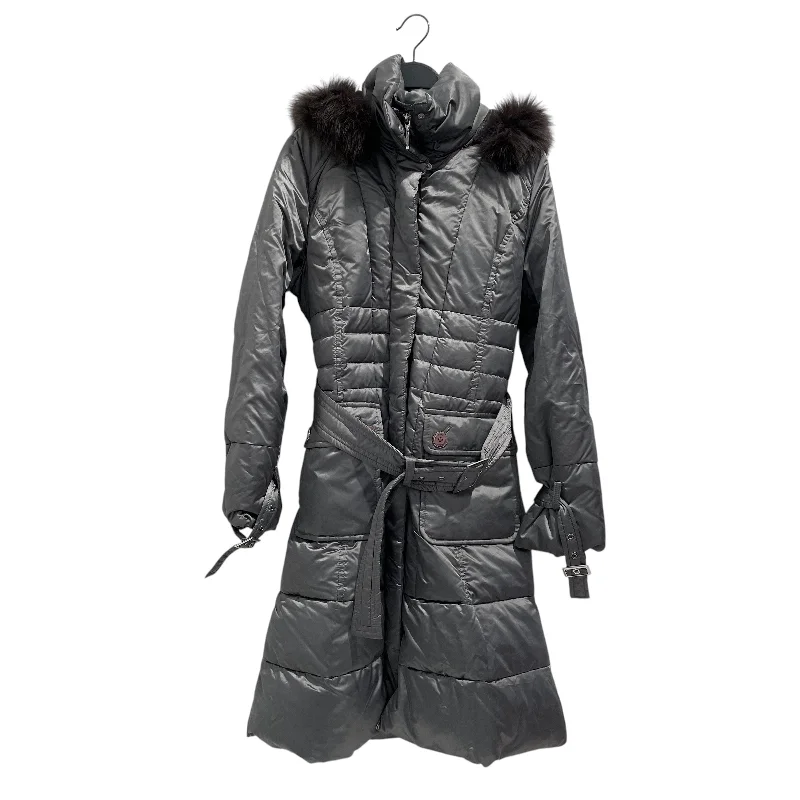 Courreges/Puffer Jkt/40/Polyester/GRY/BLK FUR HOOD / BELT