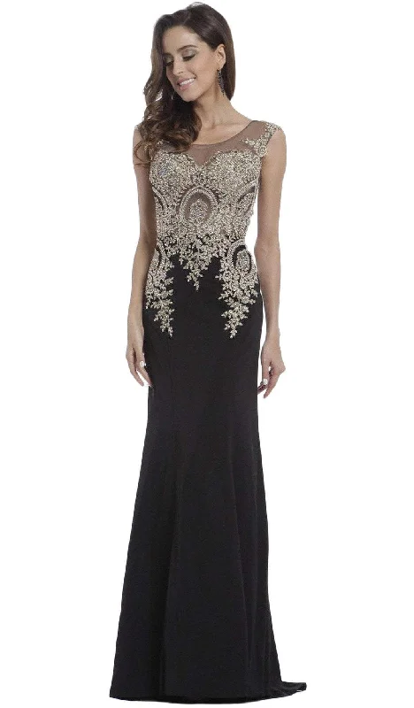 Cinderella Divine - Cap Sleeve Illusion Bateau Metallic Lace Evening Gown