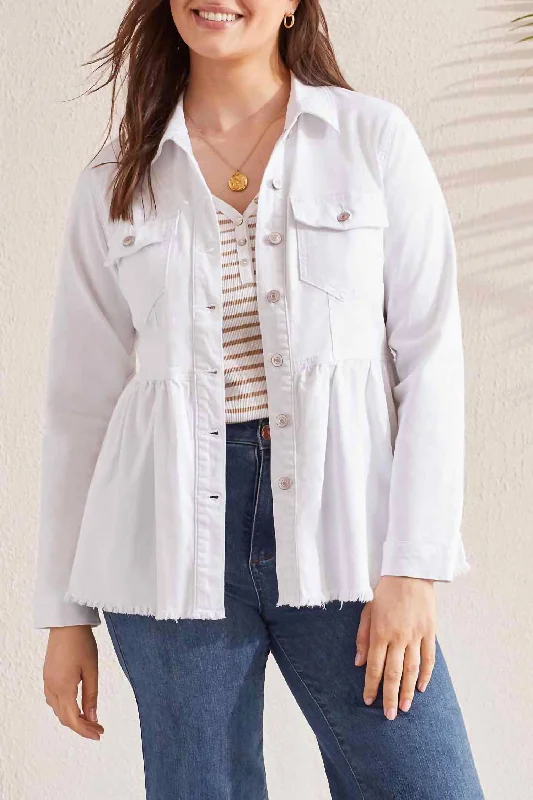 Denim Peplum Jacket In White