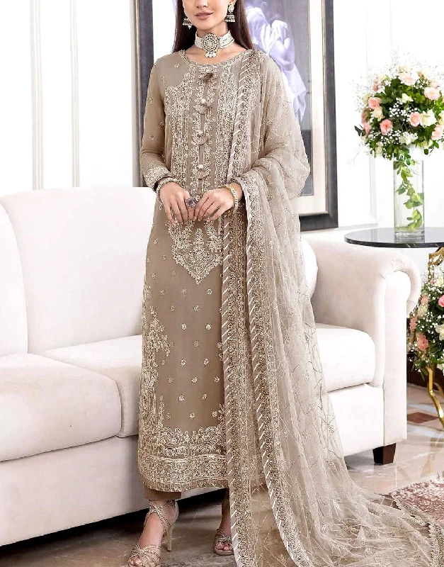 Heavy Embroidered Chiffon Party Dress with Embroidered Net Dupatta (DZ16553)