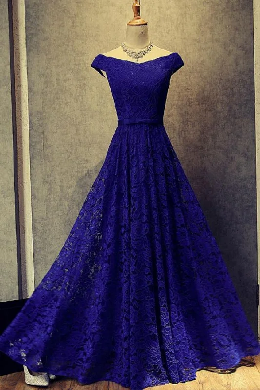 Royal Blue Floor Length Off Shoulder Prom Dresses Evening Dresses PG488