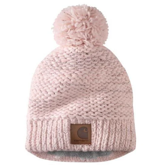 105469 - Rib Knit Sherpa-Lined Pom-Pom Beanie - Pink Salt