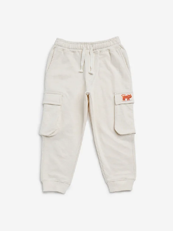 HOP Kids Beige Cargo-Style Mid-Rise Joggers