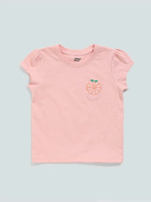 HOP Kids Printed Pocket Peach T-Shirt