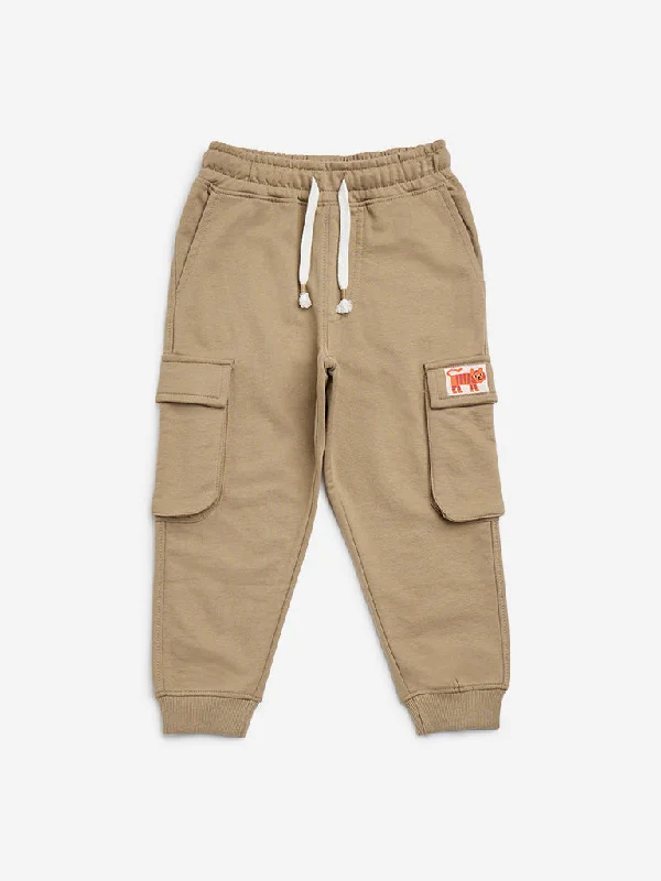 HOP Kids Taupe Cargo-Style Mid-Rise Joggers