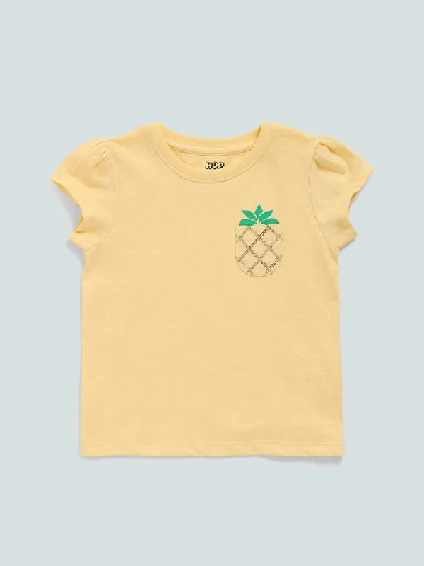 HOP Kids Yellow Embroidered T-Shirt