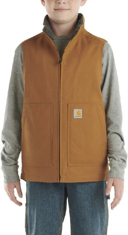 Youth Canvas Sherpa Lined Vest - Brown