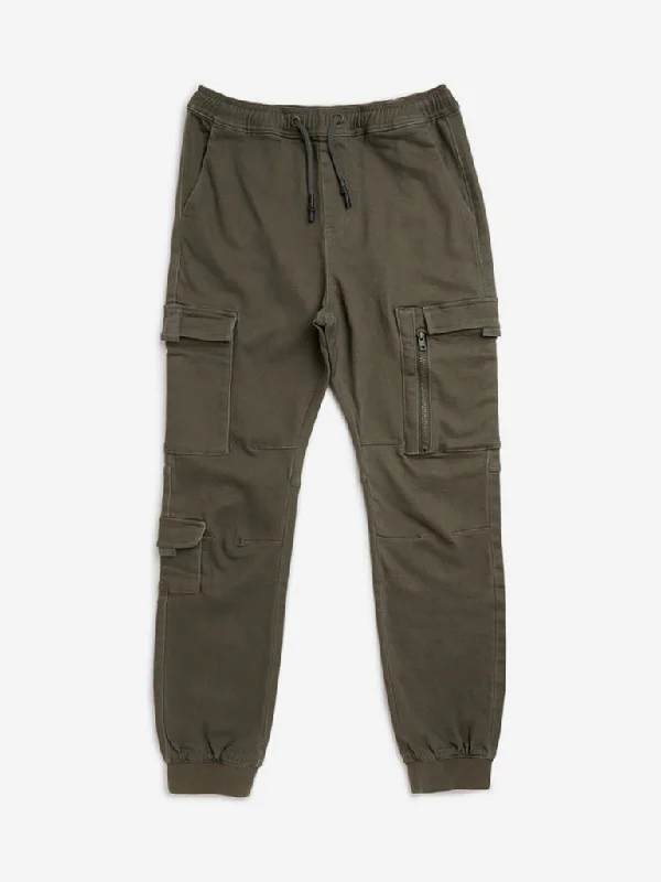 Y&F Kids Olive Cargo-Style Mid-Rise Joggers