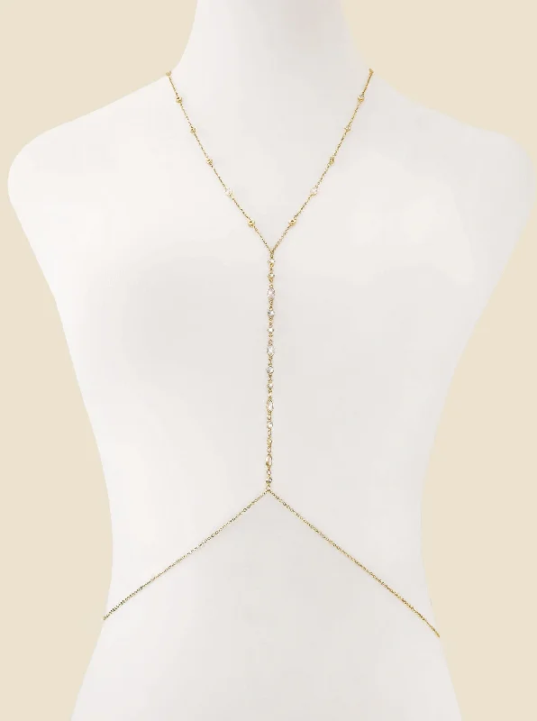 Blissful Crystal Body Chain in Gold