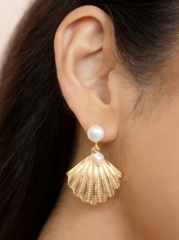 Scallop Shell and Pearl Earrings