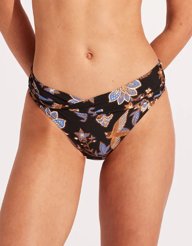 Silk Road Twist Band Mini Hipster Bikini Pant - Black